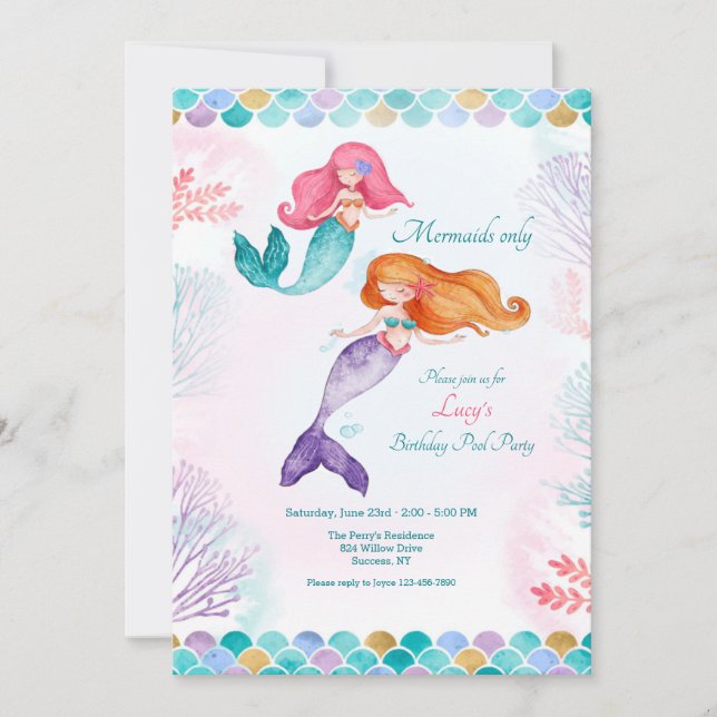 Mermaids Only Birthday Party Invitation (Front)