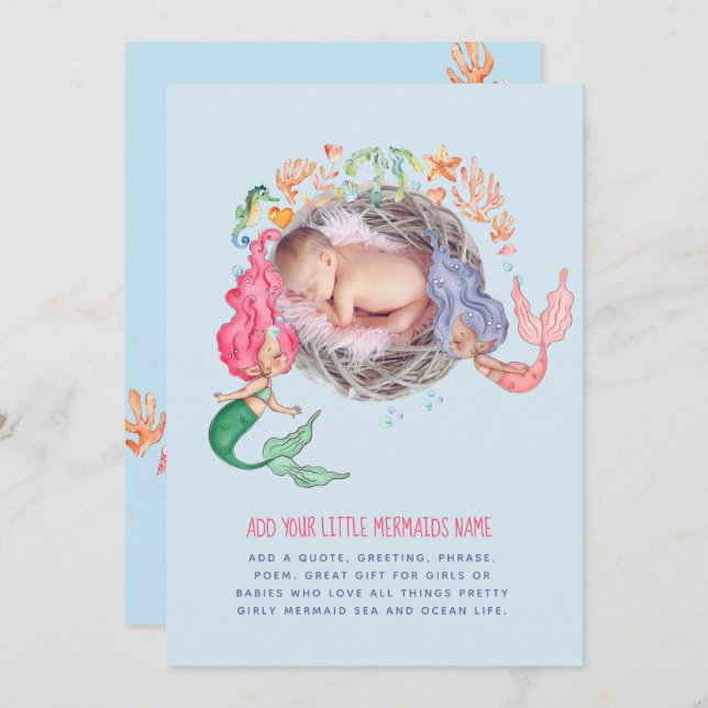 Mermaids Personalised PHOTO Invite Announcement    (Front/Back)