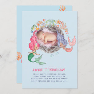 Mermaids Personalised PHOTO Invite Announcement   