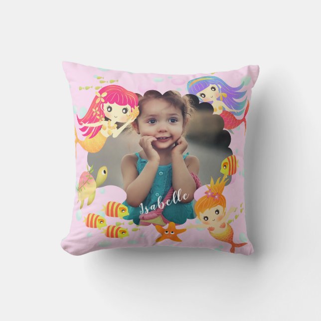 Mermaids Photo Pink Cushion (Front)