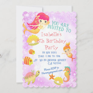 Mermaids Pink Invitation Card