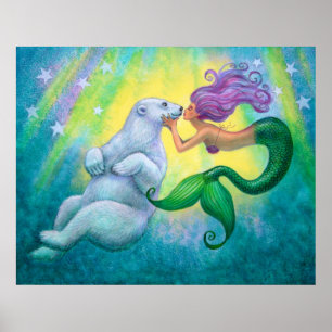 "Mermaid's Polar Bear Kiss" Poster