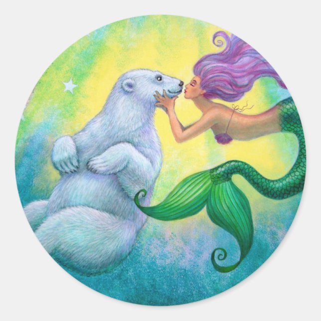 Mermaid's Polar Bear Kiss Sticker (Front)