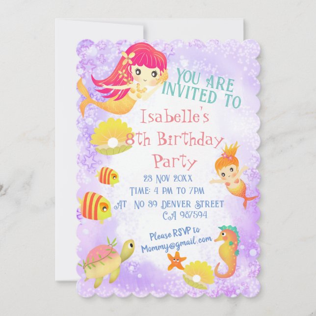 Mermaids Purple Invitation Card (Front)