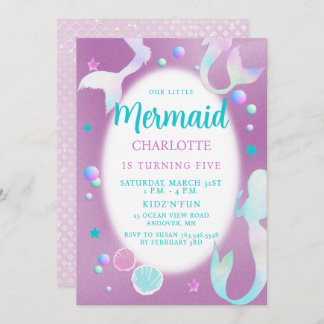 Mermaids Rainbow Iridescent Glitter Aqua Birthday Invitation