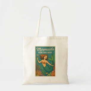 Mermaids Run This Reef   Retro Coral Fish Beach Tote Bag