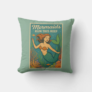 Mermaids Run This Reef Retro Coral Fish Sea Life Cushion
