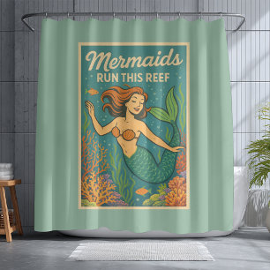 Mermaids Run This Reef   Retro Coral Fish Sea Life Shower Curtain