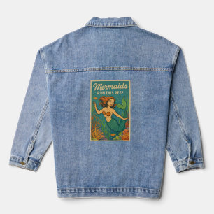 Mermaids Run This Reef Retro Coral Ocean Sea Life Denim Jacket