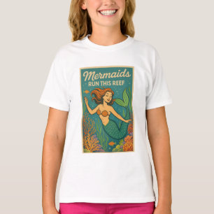 Mermaids Run This Reef Retro Coral Ocean Sea Life  T-Shirt