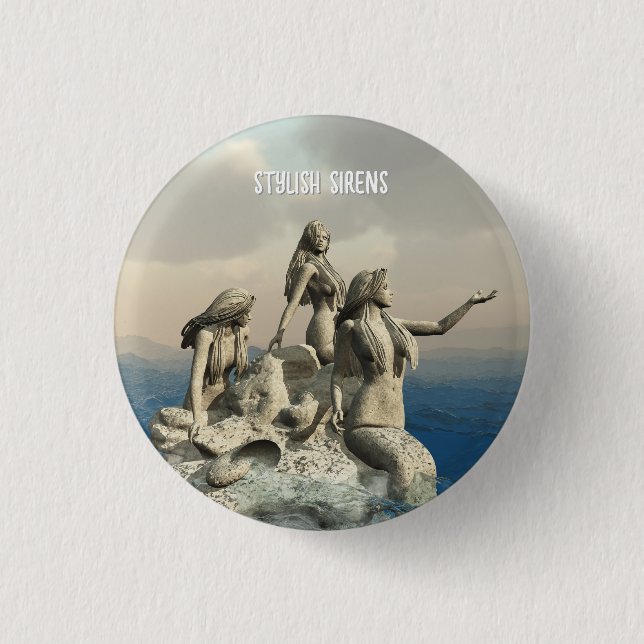 Mermaids statue. Customised 3 Cm Round Badge (Front)