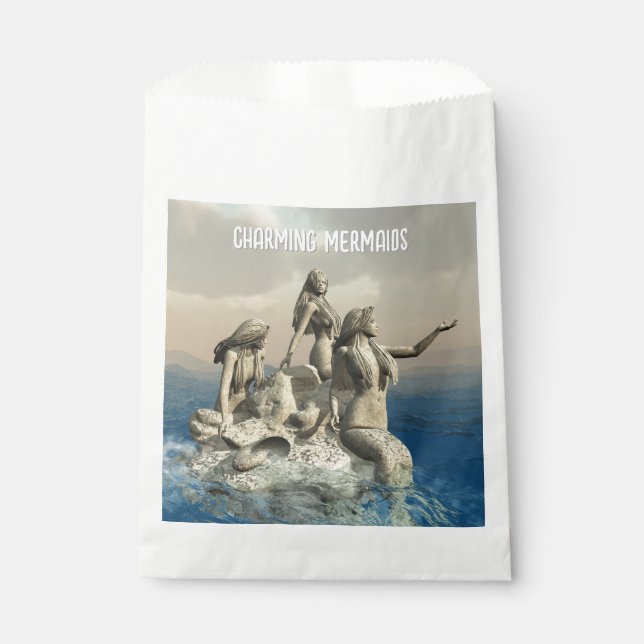 Mermaids statue. Customised Favour Bags (Front)