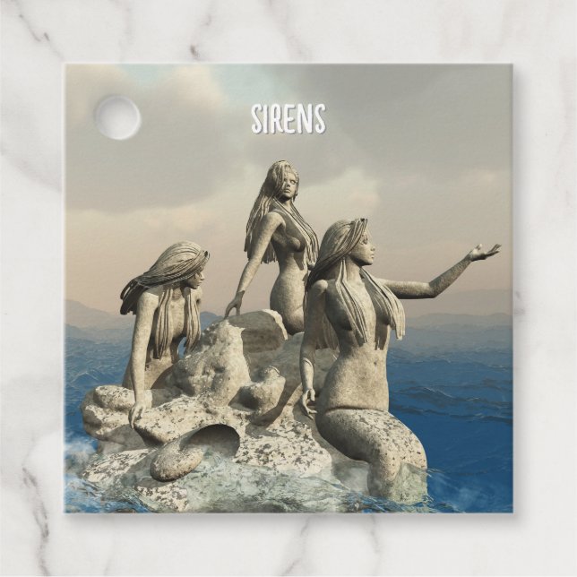 Mermaids statue. Customised Favour Tags (Front)
