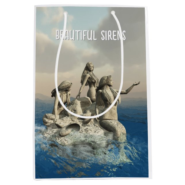 Mermaids statue. Customised Medium Gift Bag (Front)