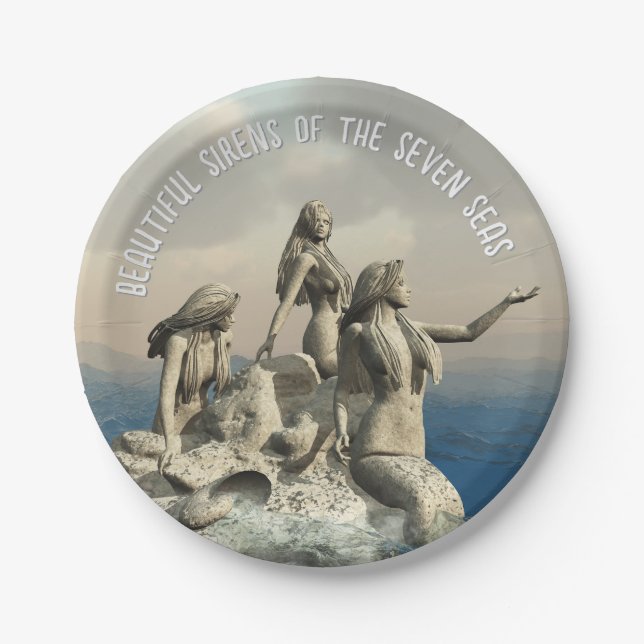 Mermaids statue. Customised Paper Plate (Front)