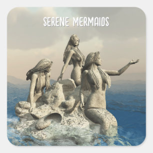 Mermaids statue. Customised Square Sticker