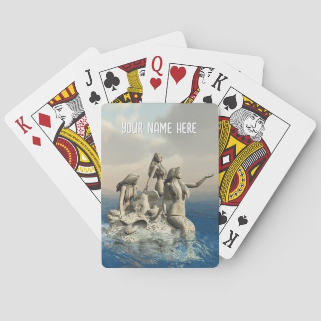 Mermaids statue. Personalised Playing Cards (Back)