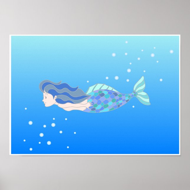 Mermaids swimming in the deep sea. poster (Front)