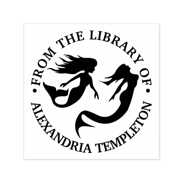 Mermaids Swimming Silhouette Library Book Name Self-inking Stamp (Design)
