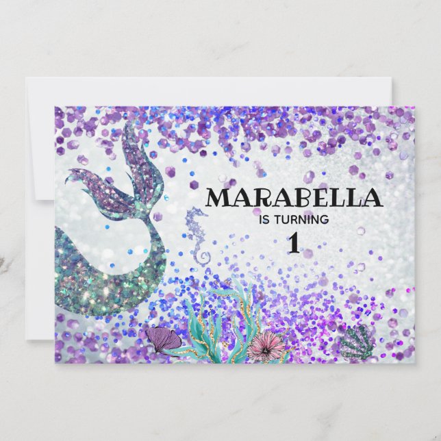 *~* Mermaid's Tail Rainbow Birthday Party Invitation (Front)