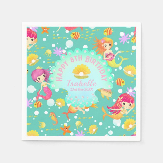 Mermaids Teal  Napkin (Front)