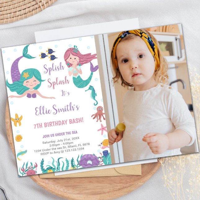 Mermaids Under the Sea Birthday Invitation Photo (Mermaids Under the sea Invitations with photo)