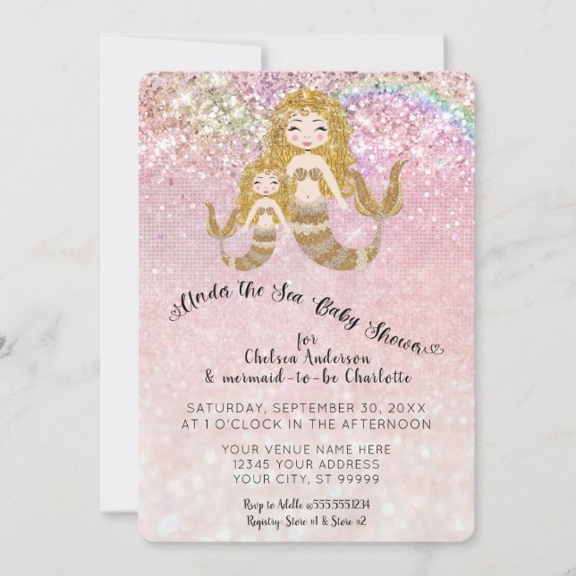 Mermaids Under the Sea Glitter Baby Girl Shower Invitation (Front)