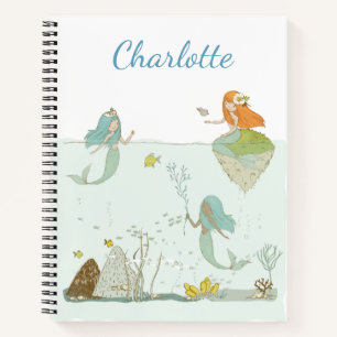 Mermaids Under the Sea Illustration with Name Notebook