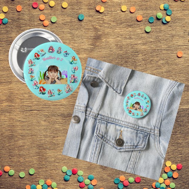 Mermaids Under the Sea Photo Kids Birthday Party 6 Cm Round Badge (Creator Uploaded)