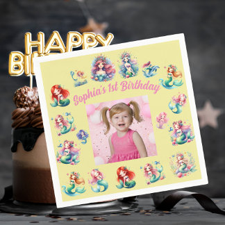 Mermaids Under the Sea Photo Kids Birthday Party Napkin