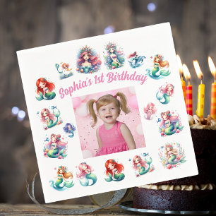 Mermaids Under the Sea Photo Kids Birthday Party Napkin