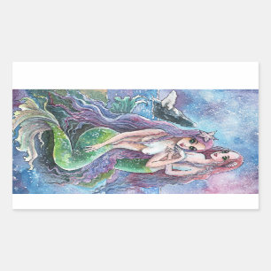 Mermaids Under the Stars Rectangular Sticker