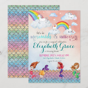 Mermaids, Unicorns & Rainbows Party Invitations