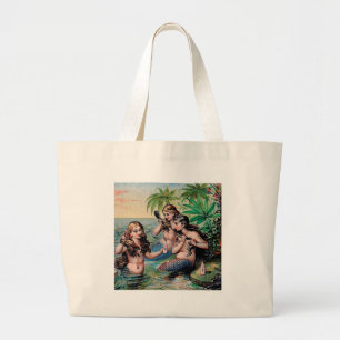 Mermaids Victorian Vintage Illustration Artwork Large Tote Bag