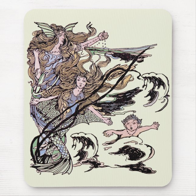 Mermaids Vintage Victorian Illustration Mouse Pad (Front)