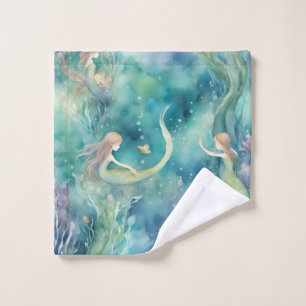 Mermaids watercolor art  bath towel set
