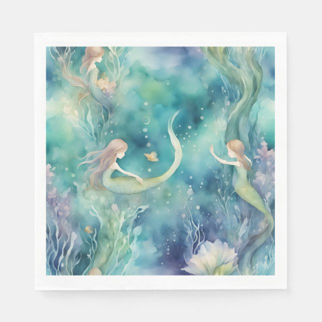Mermaids watercolor art  napkin (Front)