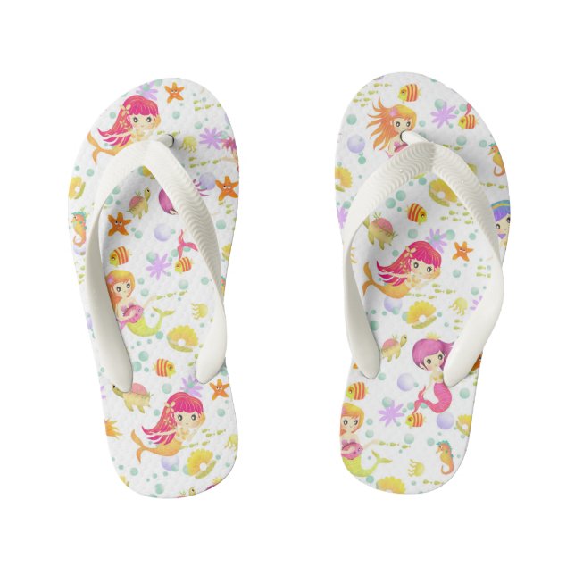 Mermaids White Kid's Jandals (Footbed)