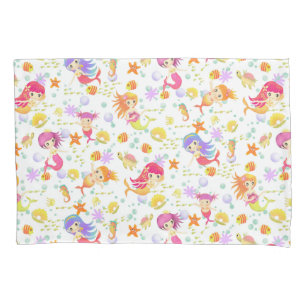 Mermaids White with Gingham Pillowcase