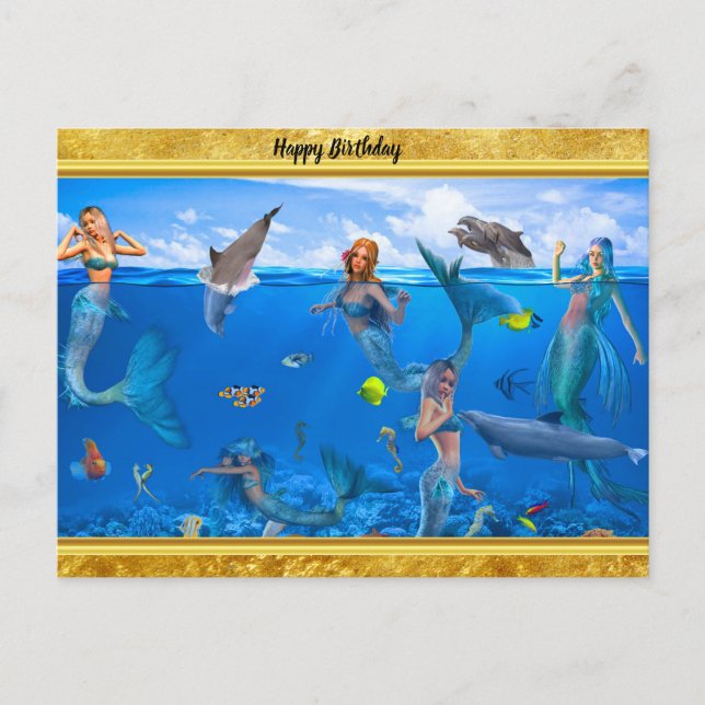 Mermaids with dolphins postcard (Front)