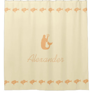 Merman and Fish Peach Maritime Symbols with Name Shower Curtain