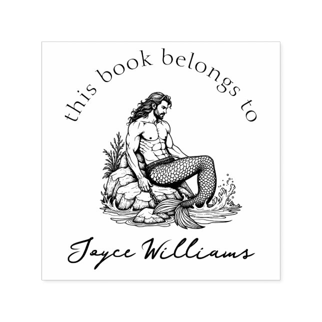 Merman Book Lover Gift 'From the Library Of' Book Self-inking Stamp (Design)