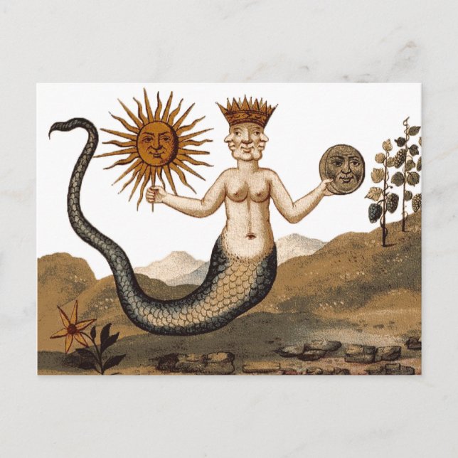 Merman With Three Faces Mediaeval Symbol Postcard (Front)