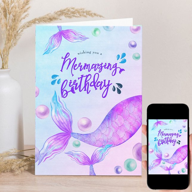 Mermazing Birthday Bright Mermaid Personalised Card (Creator Uploaded)