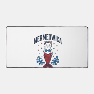 Mermeowica Patriotic Cat Mermaid Shirt Design_1 Desk Mat