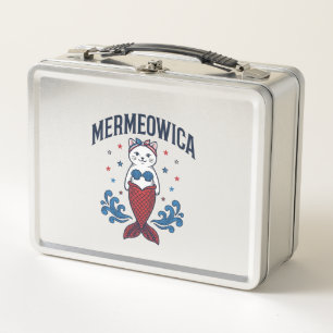 Mermeowica Patriotic Cat Mermaid Shirt Design_1 Metal Lunch Box