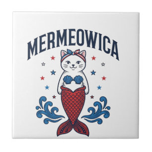 Mermeowica Patriotic Cat Mermaid Shirt Design_1 Tile