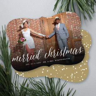 Merried Christmas Mr And Mrs Photo Modern Wedding Holiday Card
