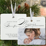 Merrier as Grandparents Photo Elegant Calligraphy Ceramic Ornament<br><div class="desc">Merrier as Grandparents Christmas photo ornament which you can personalise with your favourite photo and personalised wording. Elegant typographic design with swirly calligraphy and easy to edit for new or established grandparents. This holiday ornament is lettered with Merrier as Grandparents on one side and editable text on the other. The...</div>