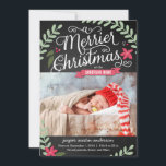 Merrier Christmas Birth Announcement Holiday Card<br><div class="desc">Sweet and full of charm,  this modern photo birth announcement is the perfect way to introduce the newest member of your family. Custom colour available upon request.</div>